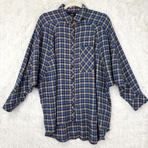 BDG Shirt Womens XS Blue‎ Black Plaid Button Down Oversized Flannel Pocket Rayon